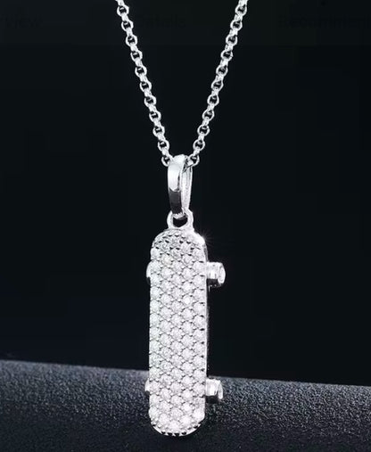 .925 Sterling Silver Skateboard Pendant Necklace