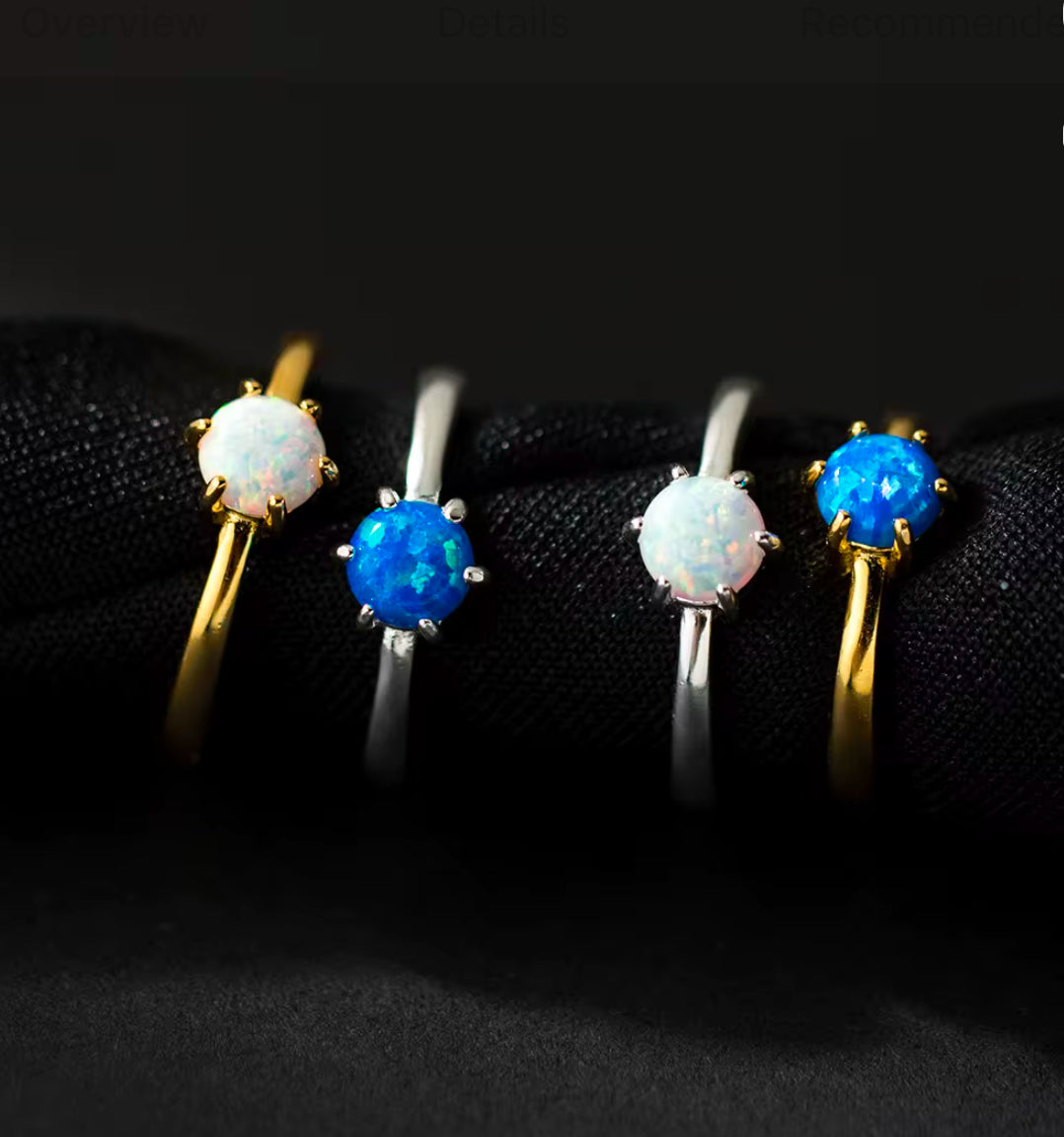 Silver-White .925 Sterling silver 6 claw natural opal ring