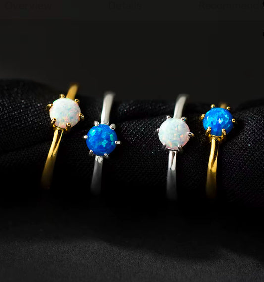 Silver-White .925 Sterling silver 6 claw natural opal ring