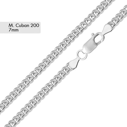 Silver 925 Rhodium Plated Miami Cuban 200 Chain Link 7mm