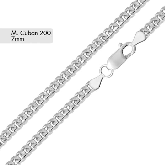 Silver 925 Rhodium Plated Miami Cuban 200 Chain Link 7mm