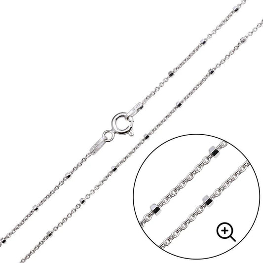 Silver 925 Rhodium Plated Diamond Cut Beaded Chains 1.4mm