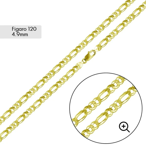 Silver Gold Plated Figaro 120 Chain 4.9mm