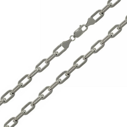 Rhodium Plated 925 Sterling Silver Wide Oval D Cut Link Paperclip 5mm Chain