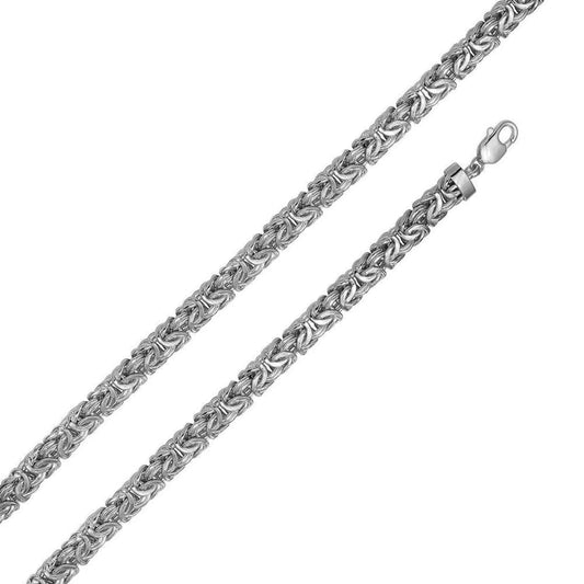 925 Sterling Silver Anti Tarnish Flat Byzantine 9.4mm Chain