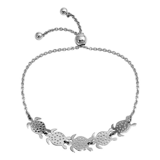 Rhodium Plated 925 Sterling Silver Turtles Lariat Bracelet