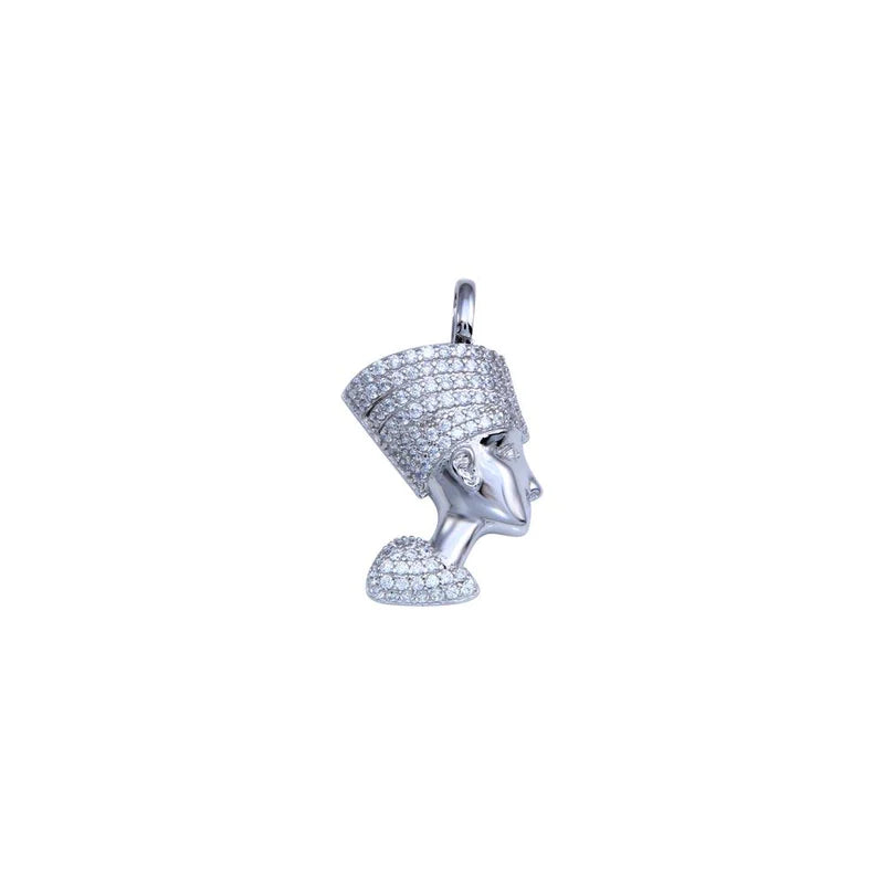 Silver 925 Rhodium Plated CZ Egyptian Nefertiti Pendant