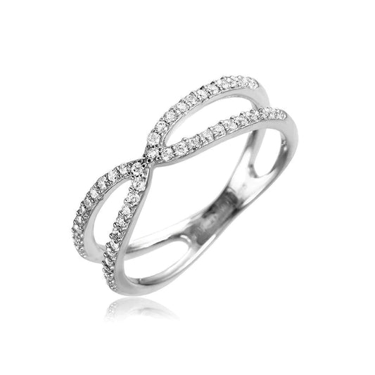 Silver 925 Rhodium Plated X Open Split Shank CZ Ring