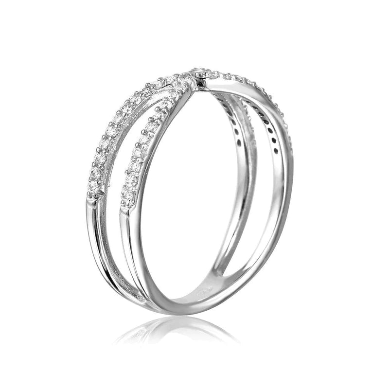 Silver 925 Rhodium Plated X Open Split Shank CZ Ring