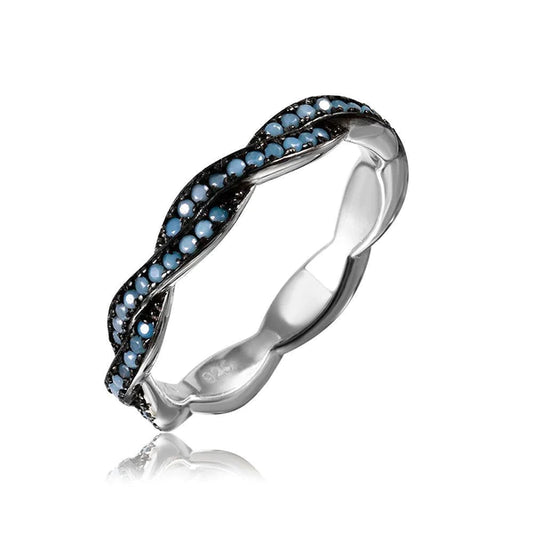 Silver 925 Rhodium Plated Rope Band with Turquoise Stone