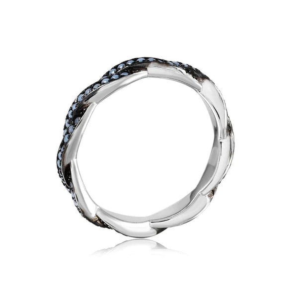 Silver 925 Rhodium Plated Rope Band with Turquoise Stone