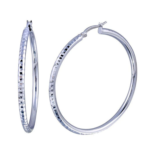 Silver 925 Diamond Cut Hoop Earrings 3mm Wide