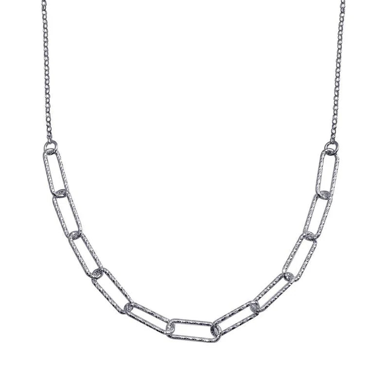 Rhodium Plated 925 Sterling Silver Diamond Cut Link Chain Necklace