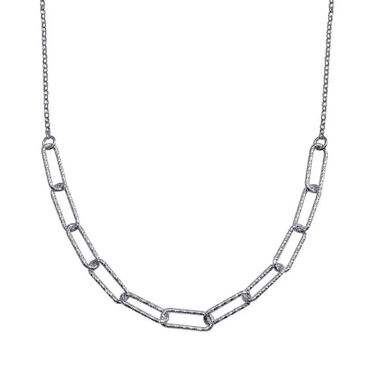 Rhodium Plated 925 Sterling Silver Diamond Cut Link Chain Necklace