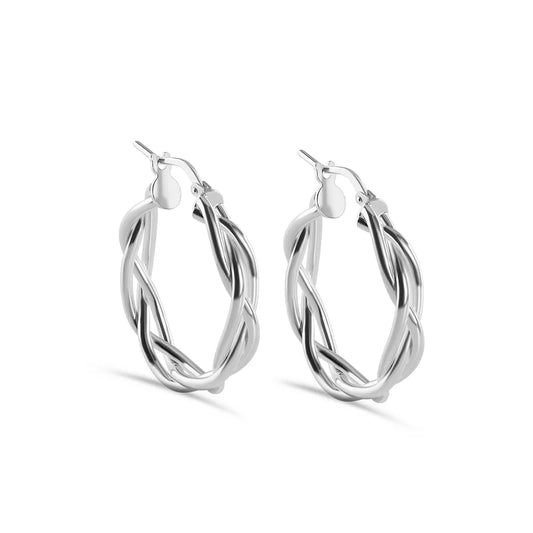 High Polished 925 Sterling Silver Weave Hoop Earring