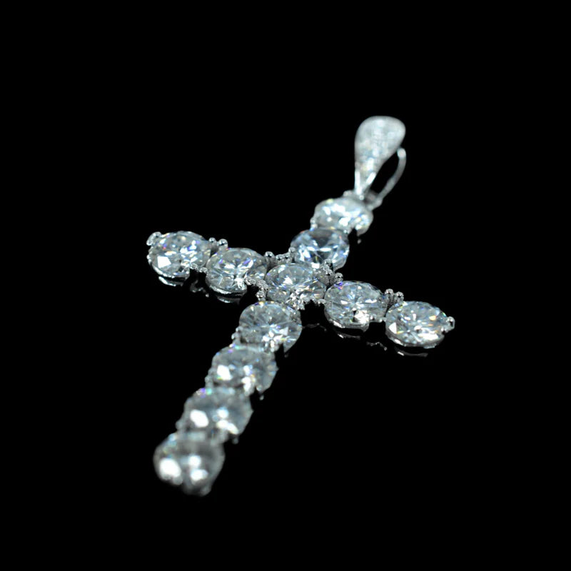 Rhodium Plated 925 Sterling Silver Moissanite Cross Pendant
