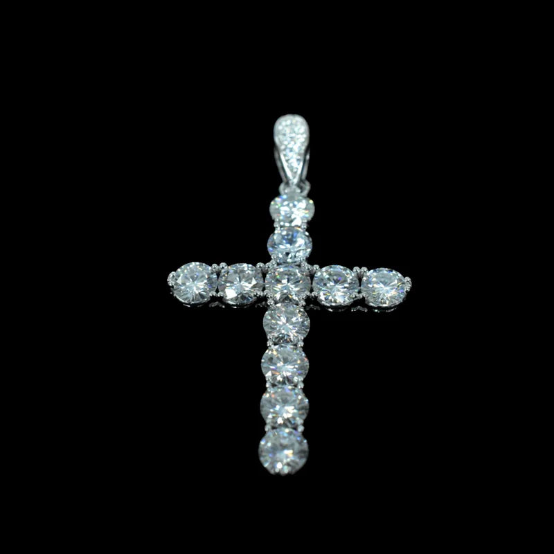 Rhodium Plated 925 Sterling Silver Moissanite Cross Pendant