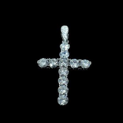 Rhodium Plated 925 Sterling Silver Moissanite Cross Pendant