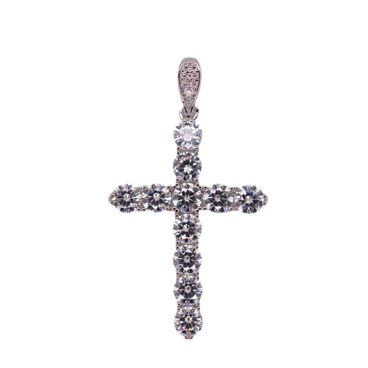 Rhodium Plated 925 Sterling Silver Moissanite Cross Pendant