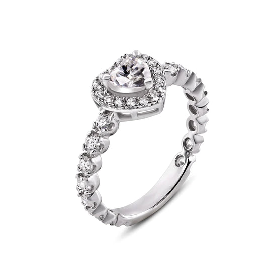Silver 925 Rhodium Moissanite Stone Heart Ring