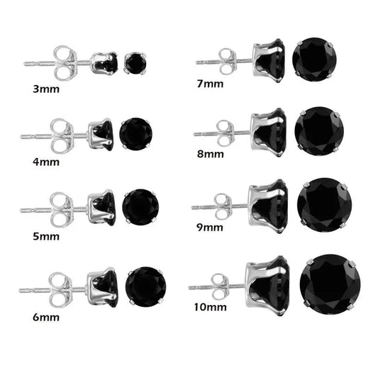 Silver 925 Black Round CZ Stud Earrings