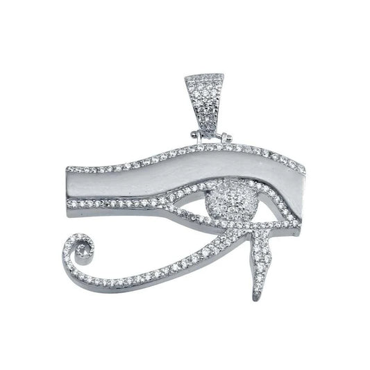 Rhodium Plated 925 Sterling Silver CZ Eye Of Horus Hip Hop Pendant