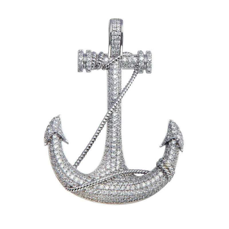 Silver 925 Rhodium Plated CZ Anchor Hip Hop Pendant