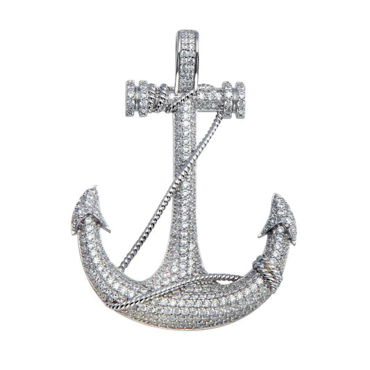 Silver 925 Rhodium Plated CZ Anchor Hip Hop Pendant