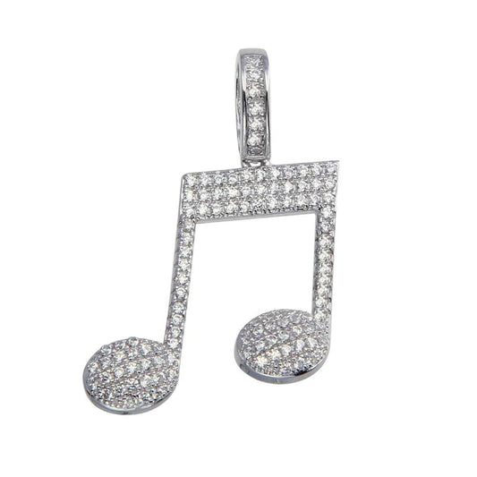 Silver 925 Rhodium Plated CZ Music Note Hip HopPendant