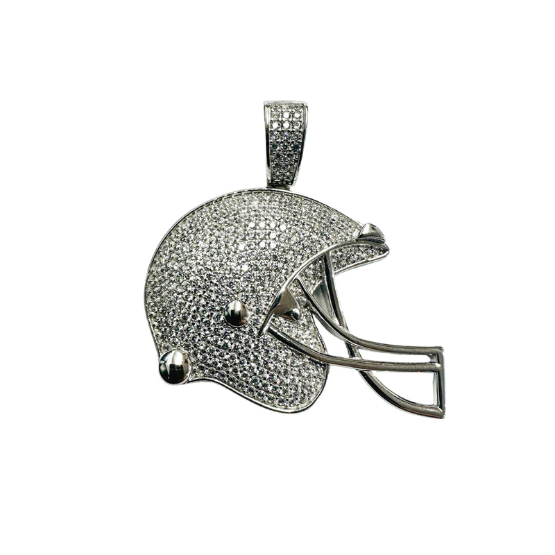 Silver 925 Rhodium Plated Football Helmet Clear CZ Pendant