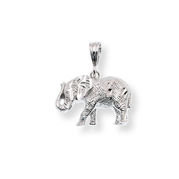 Rhodium Plated 925 Sterling Silver Diamond Cut Elephant Pendant