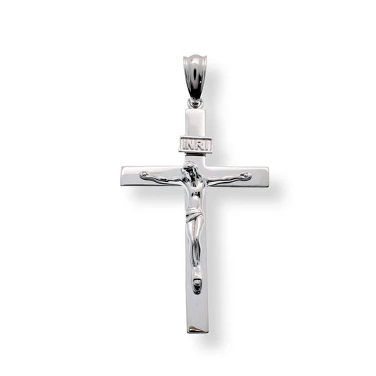 Rhodium Plated 925 Sterling Silver Diamond Cut Jesus Cross Pendant 24.6mm x 37.8mm