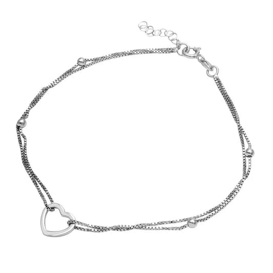 Rhodium Plated 925 Sterling Silver Double Strand Open Anklet