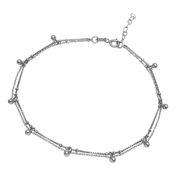 Silver 925 Rhodium Plated Multi Bead Anklet