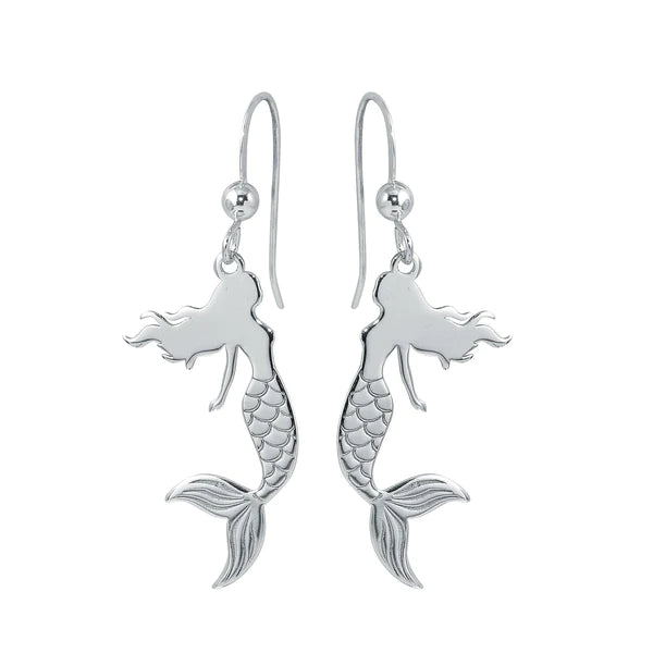 Silver 925 Rhodium Dangling Mermaid Earrings