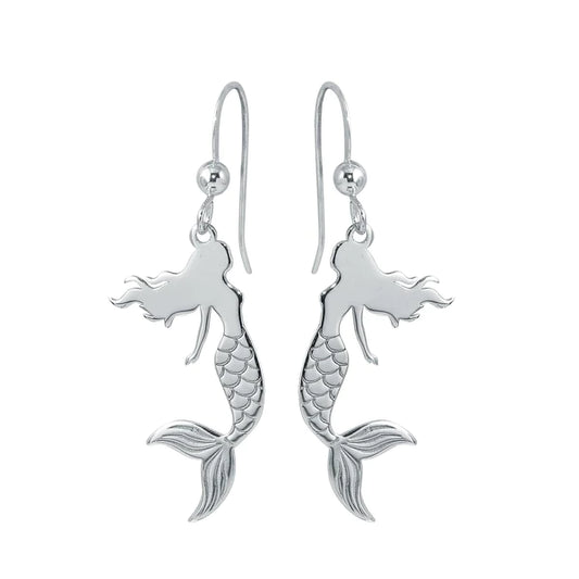 Silver 925 Rhodium Dangling Mermaid Earrings