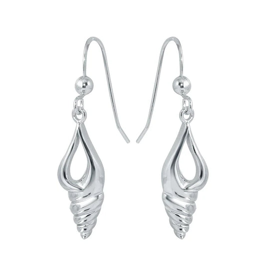 Rhodium Plated 925 Sterling Silver Dangling Sea Shell Earrings