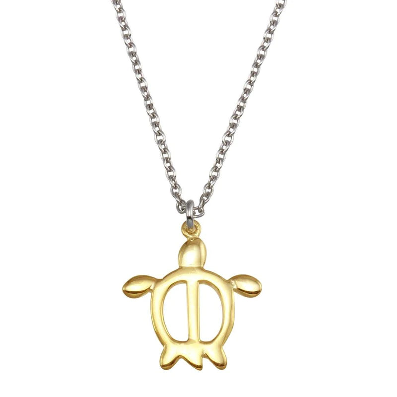 Silver 925 Two Toned Turtle Pendant Necklace