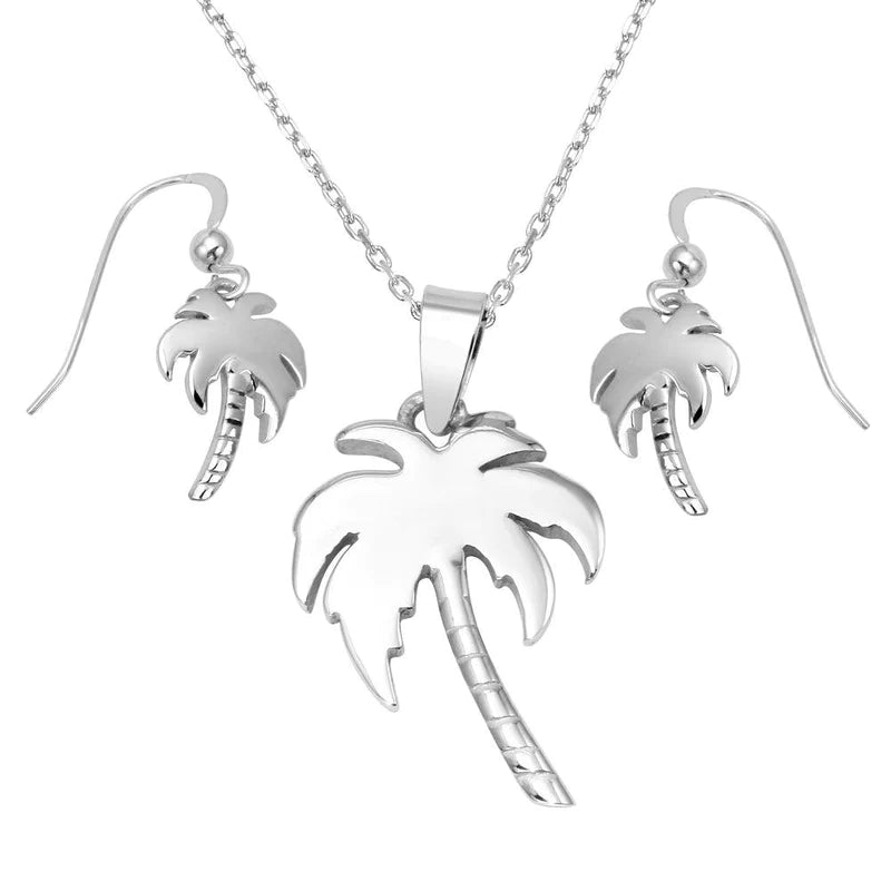 Silver 925 Rhodium Plated Palm Tree Set