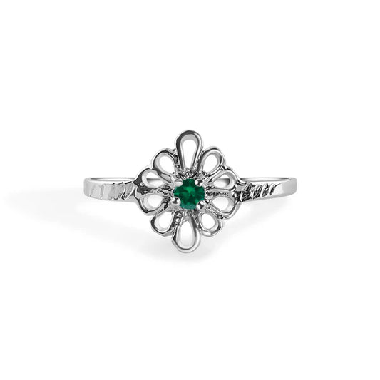 Rhodium Plated 925 Sterling Silverr Filigree Birthstone Ring