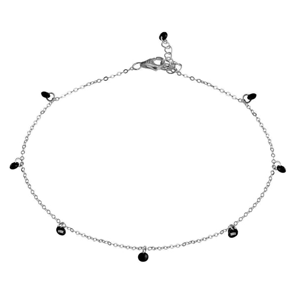 Silver 925 Rhodium Plated Dangling Black CZ Anklet