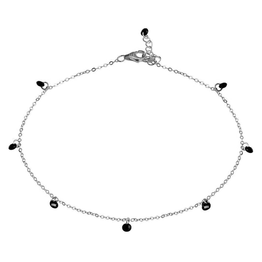 Silver 925 Rhodium Plated Dangling Black CZ Anklet