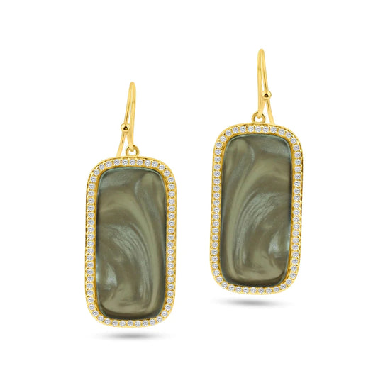 Silver 925 Gold Plated Rectangular Black CZ Hook Earrings