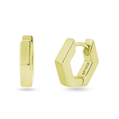 Sterling Silver Gold Plated Hexagon Huggie Hoop Earring11.7mm