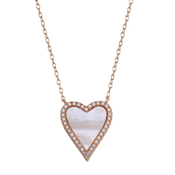 Rose Gold Plated 925 Sterling Silver Heart Mother of Pearl Necklace