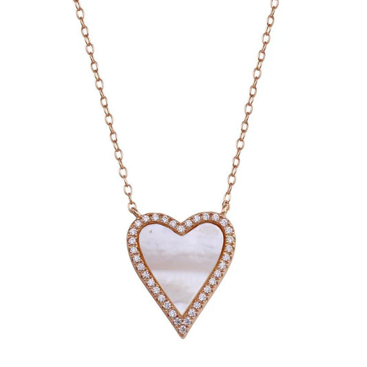 Rose Gold Plated 925 Sterling Silver Heart Mother of Pearl Necklace