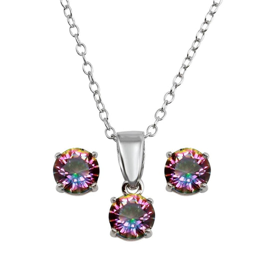 Silver 925 Rhodium Plated Synthetic Mystic Topaz Set