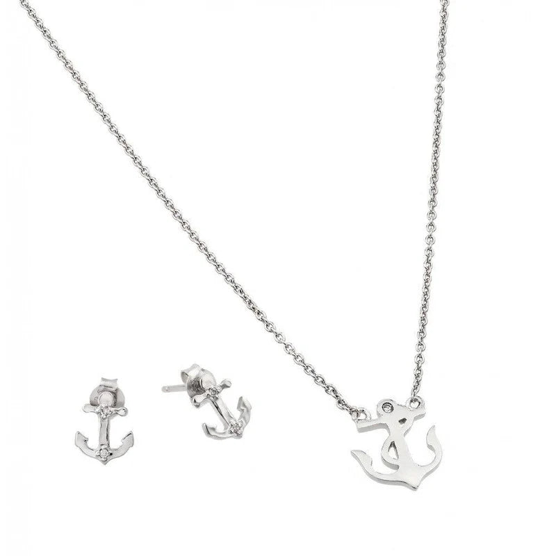 Silver 925 Rhodium Plated Anchor Set