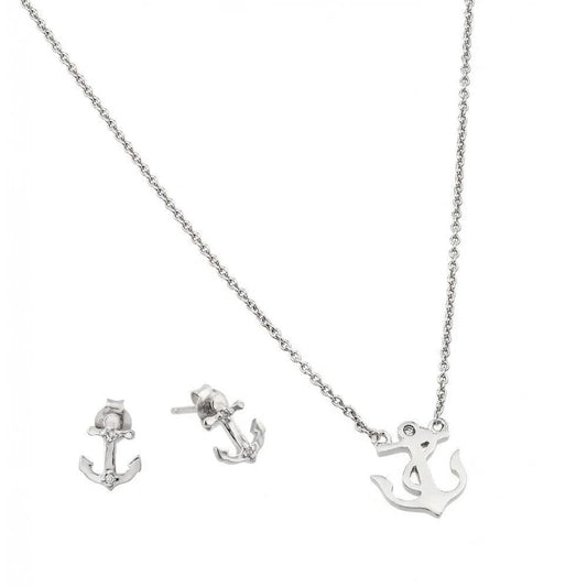 Silver 925 Rhodium Plated Anchor Set