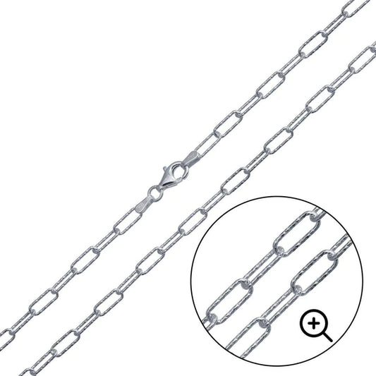 Silver 925 Rhodium Plated Diamond Cut Paperclip Link
